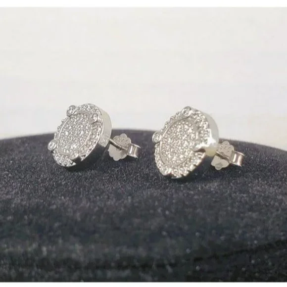Solid 925 Sterling Silver 2ct Diamond Mens Stud Earrings Studs Stamped Jewelry